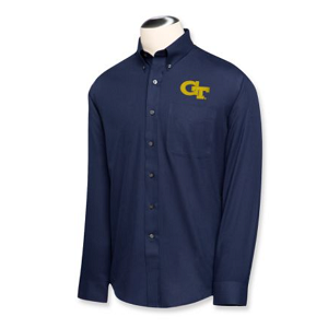 Georgia Tech Yellow Jackets B&T LS Epic Easy Care Fine Twill Shirt - Navy Blue